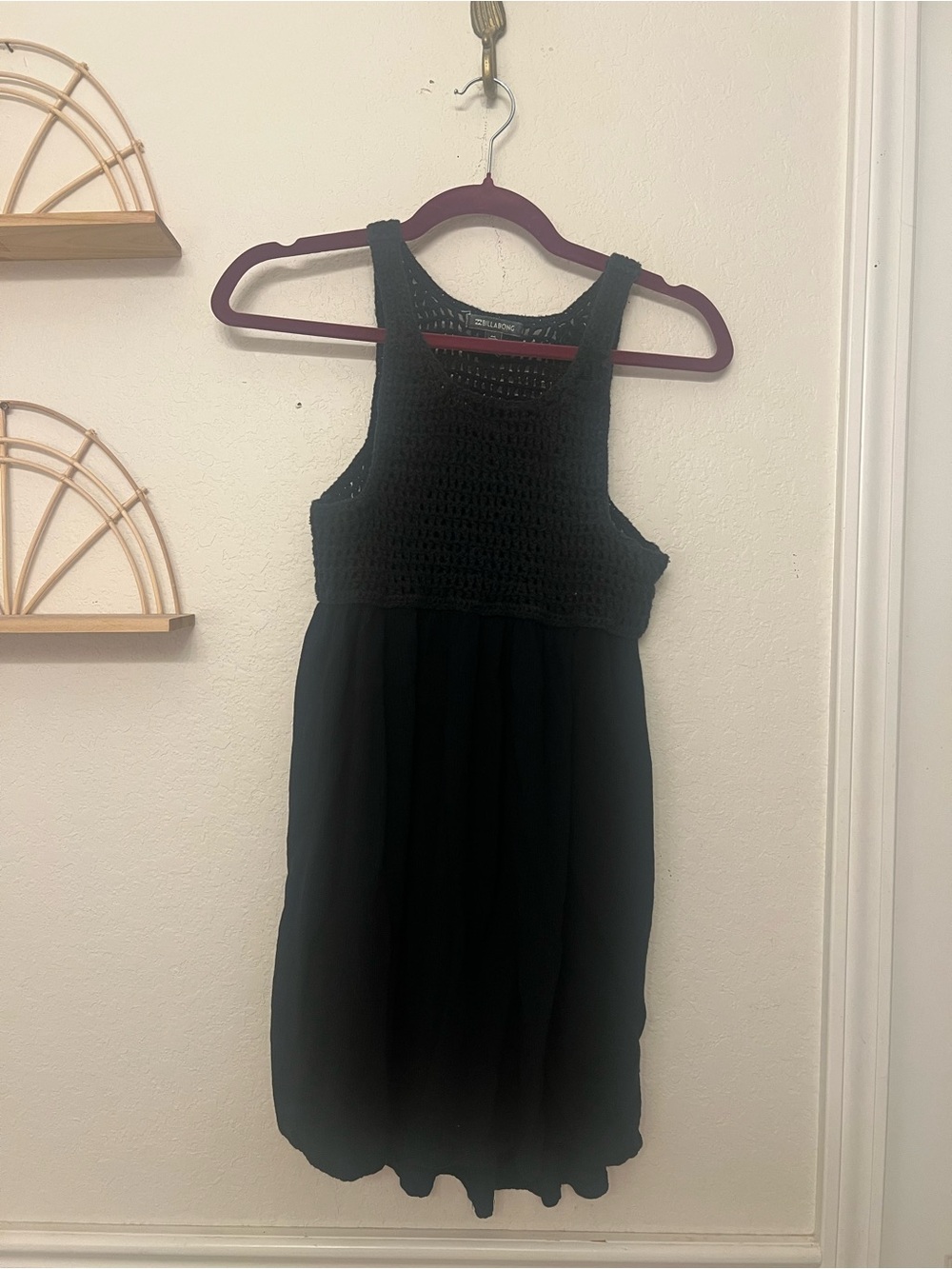 Billabong Black Crochet Boho Dress M Sleeveless Beach Cover Up